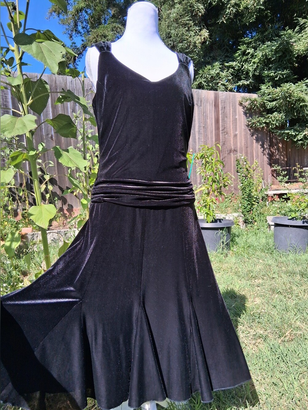 Vintage 90's Johnathan Martin Studio Black Velvet Dress with Ruched Drop Waist